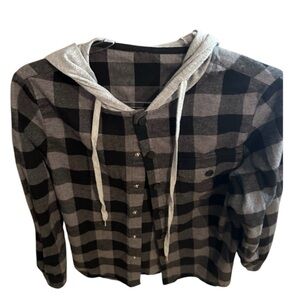 Black and Gray Plaid Hoodie Shirt